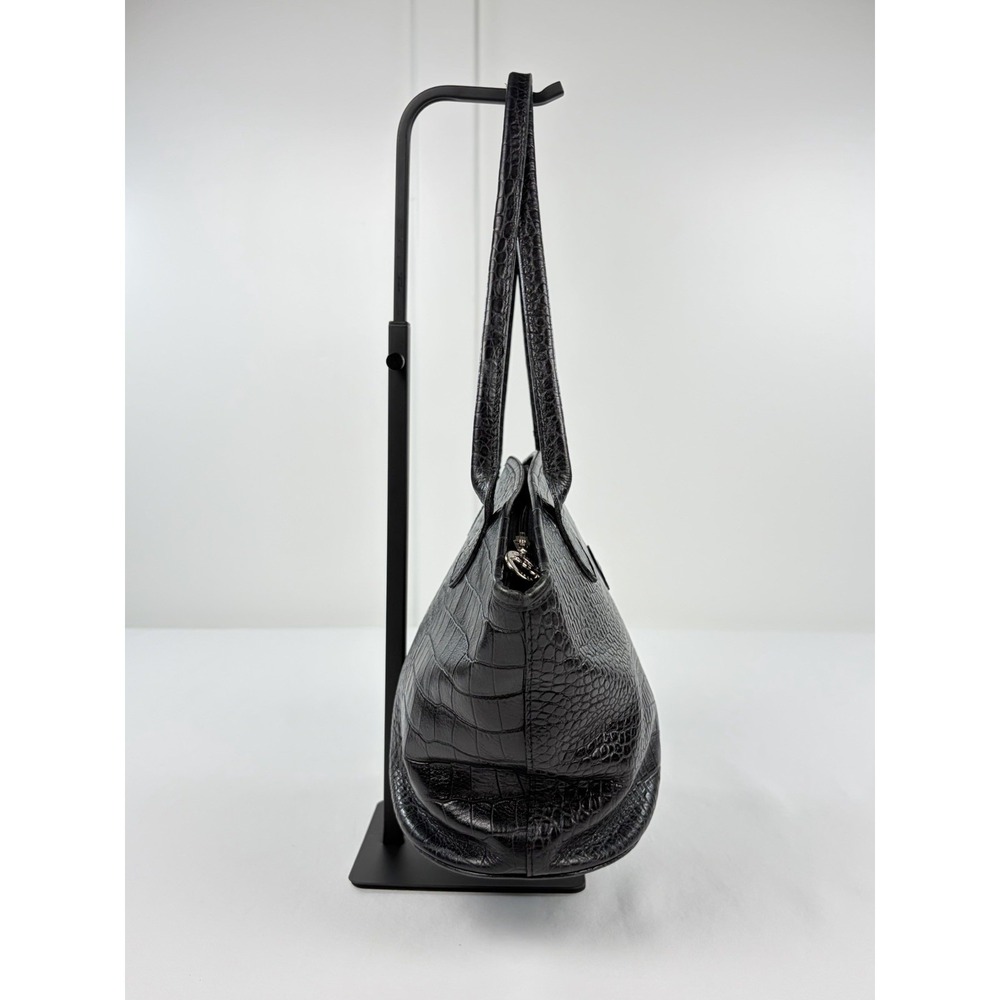 Longchamp Black Croc-Embossed Leather Shoulder Bag - Picture 4 of 14